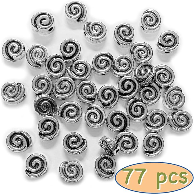 Tibetan Silver Spacer 8mm Flat Beads for Jewelry Making Supplies for Adults Small Seed Bead for Necklace Earring Bracelet Making Kit Bulk Beads 77pcs