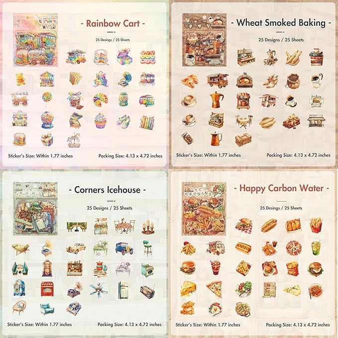 Vintage Food Stickers for Scrapbooking – 100pcs Dessert, Bread & Cafe Style Cooking Stickers for Scrapbook Supplies, Junk Journal, Planner & DIY Crafts Supplies