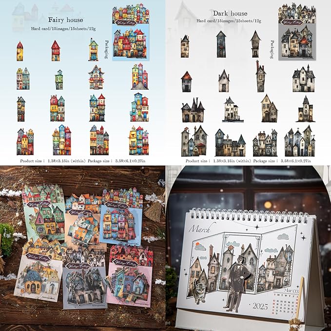 90 Pieces Aesthetic Magic Cottage Sticker Set, 6 Pack Vintage Fantasy Cottage Stickers for Scrapbooking, Journaling, DIY Crafts Arts, and Junk Journal Supplies