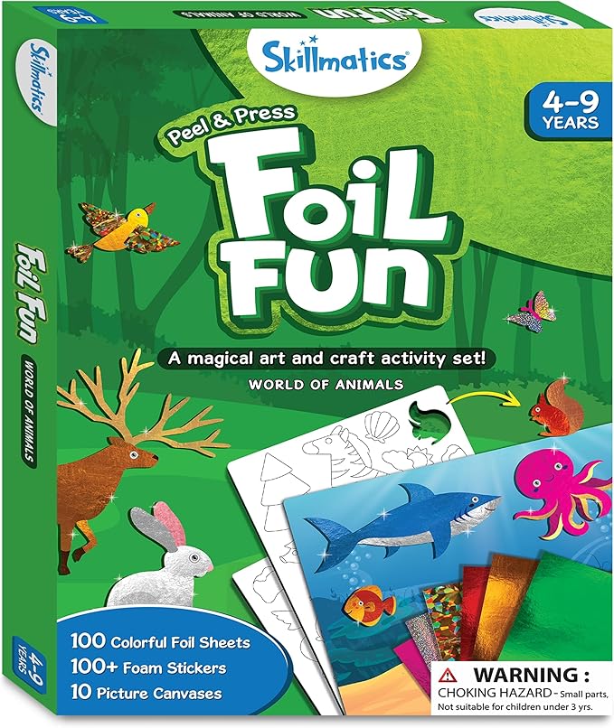 skillmatics foil fun - animals, no mess art for kids, travel toys, craft kits, diy creative activity, gifts for boys & girls ages 4, 5, 6, 7, 8, 9