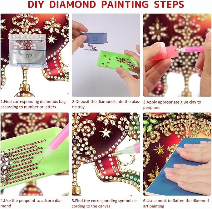 SENQAO Christmas Ball Diamond Art Hanging Kits for Adults Beginners, DIY Acrylic 5D Special Shaped Crystal Diamond Gem Art Painting Hanging Ornament for Home Wall Decor and Gift