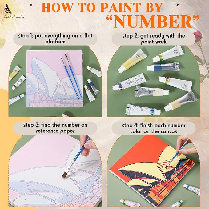 Nezyo 12 Sets Paint by Numbers Kit with Frame for Adult Beginners, Paint by Number DIY Acrylic Painting Canvas for Painting Party, Classroom Activity Birthday Gift, 8 x 8 Inch