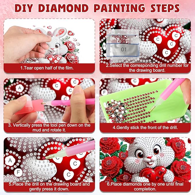 DOMROM Rabbit Diamond Art Hanging Kits for Adults Beginner, Special Shaped Crystal Diamond Painting Rabbit Pendant, DIY Diamond Art Suncatchers Animal for Home Garden Wall Decor Gift