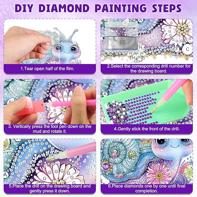 DOMROM Snail Diamond Art Hanging Kits for Adults Beginners, Special Shaped Crystal Diamond Painting Snail Pendant, DIY Diamond Art Suncatchers Animal for Home Garden Wall Decor Gift