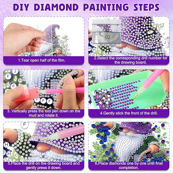 DOMROM Gnome Diamond Art Hanging Kits for Adults Beginners, Special Shaped Crystal Diamond Painting Gnome Pendant, DIY Diamond Art Suncatchers for Home Garden Wall Decor Gift