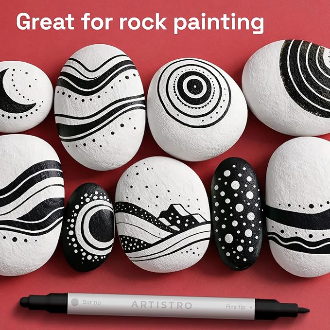 ARTISTRO 12 Black Acrylic Paint Markers for Rock, Fabric, Wood, Glass, Eggs - Dual-Tip Paint Pens for Coloring Books for Adults, Teens, Kids - Art & Craft Supplies - Gift Idea - Easter Basket Stuffers