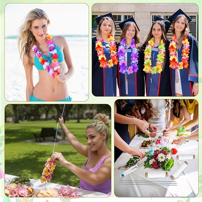 Kaiolbly 9 Pcs Lei Needle Kit, 4 Pcs 14 Inch Stainless Steel Long Lei Needle to Make Hawaiian Leis 4 Lei String 1 Sewing Scissors Lei Making Kit for DIY Graduation Hawaiian Flower Lei Wreath Accessory