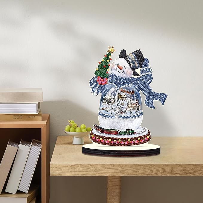 Christmas Diamond Art Tabletop Decoration, DIY Snowman and Christmas tree, Diamond Art 5D Special Shape Crystal Diamond Partial Diamond Art Painting Mosaic Handicraft, Home Office Tabletop Decor Gift