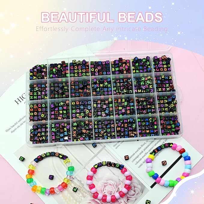 840pcs Black Letter Beads Number and Heart Beads 6x6mm Colorful Alphabet Acrylic Beads for Jewelry Making