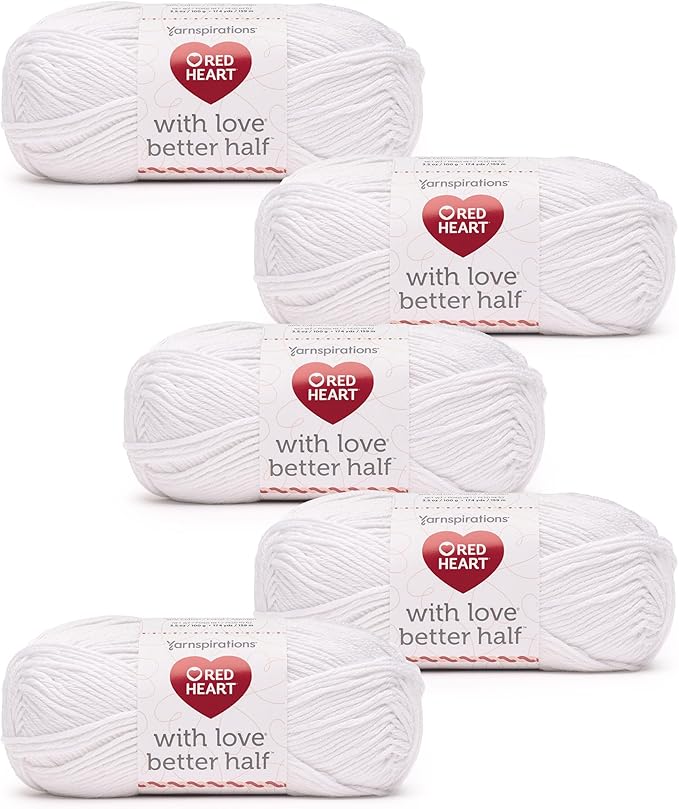 Red Heart with Love Better Half Snowdrop Yarn - 5 Pack of 100g/3.5oz - 50% Acrylic 50% Cotton - #4 Worsted (Medium) - 174 Yards - Knitting/Crochet