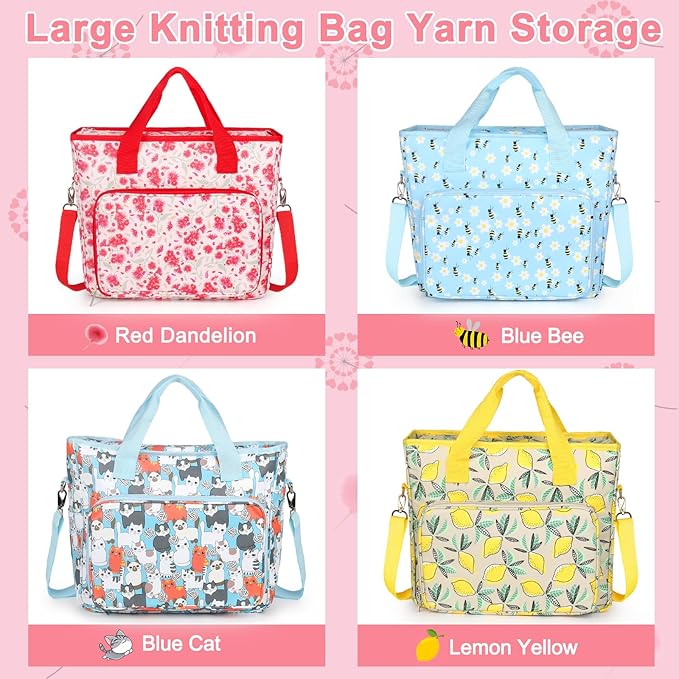 Yarn Storage Organizer Travel Crochet Bag, Large Capacity Tote Bag Knitting Bag for Carrying Projects, Knitting Needles, Crochet Hooks and Yarn, Fruit Yellow Lemon