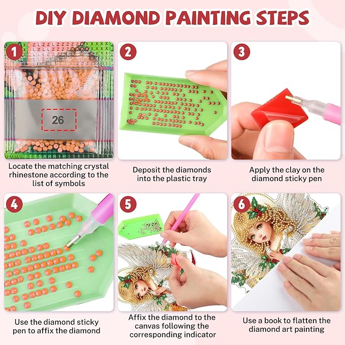 Bowetile Christmas Diamond Art Hanging Kits for Adults, Angel Diamond Art Suncatchers, 5D Special Shape Diamond Painting Pendant Window Ornament Christmas Gifts for Home Door Wall Decor