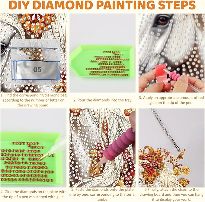 MEIYUDA Horse Diamond Painting Kits Hanging, DIY Flowers Horse Diamond Art Window Pendant for Adults, Special Shape Rhinestone Ornament, Crystal Gem Art Craft for Home Garden Wall Decor