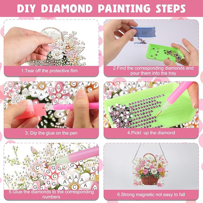 NAIMOER Diamond Art Hanging Kits for Adults Flower Basket 5D Special Shaped Rhinestone, DIY Acrylic Diamond Art Painting Window Pendants Home Garden Wall Hanging Ornament Kits, Double Sided