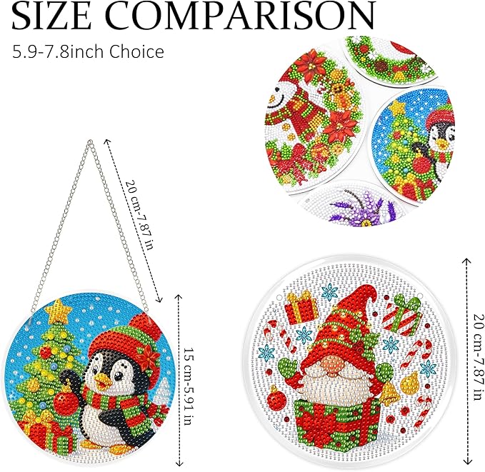Eiflow Glass Diamond Art Hanging Kit for Adults Full Drill, DIY Christmas Diamonds Painting Window Hanging Board Kit, Stained Glass Crystal Diamond Art Painting Pendant Ornament