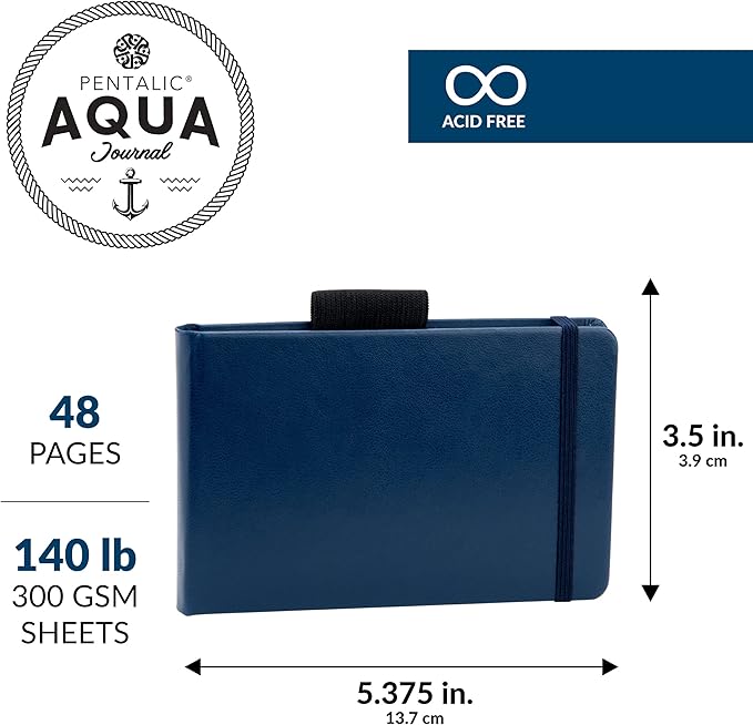 Pentalic 3.5" x 5.375" Aqua Journal, Watercolor, 48 Pages, Blue
