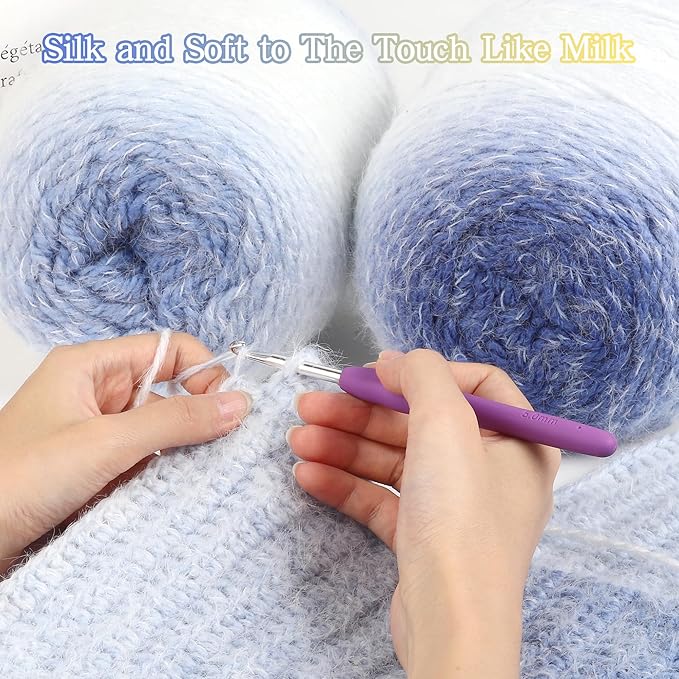 Katech Ombre Yarn for Crocheting-Large Skein of Gradient Yarn Cake-2 Pack of 200g/7.05 oz-80% Acrylic,20% Nylon- #4 Medium-Perfect for Star Blankets, Scarves, Shawls and Garments (B)