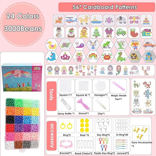 sigowal 3000 pcs non-iron fuse beads kit, 24 colors 5mm water fuse beads for kids, no heat bead creative refill set diy starter gift for new years, birthdays, christmas