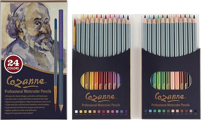 Creative Mark Cezanne Watercolor Pencil Set of 24 - Professional Artist Quality Soft Core Leads for Watercolour Painting, Coloring, Drawing, Layering, Blending, Shading, Use Wet or Dry