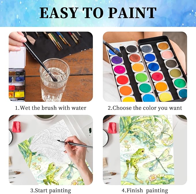 Kalysky 8.5 * 11" Watercolor Workbook,3 Watercolor Coloring Books for Adults, Beginner-Friendly Water Color Books,160GSM Cold Press Textured Thick Paper