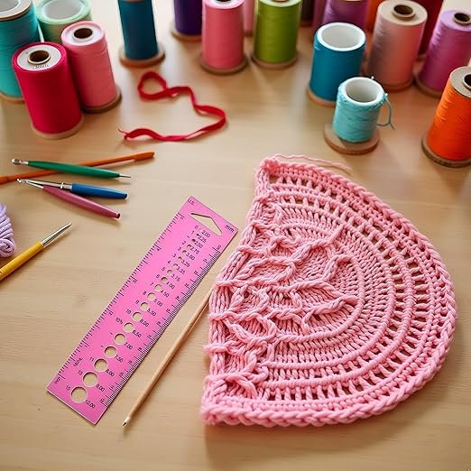 Pink Measure Ruler, Plastic Inch All in One Crochet Hook Craft for Knitting Needles Sewing Ruler Needle Gauge Sewing Arts, Crafts and Sewing
