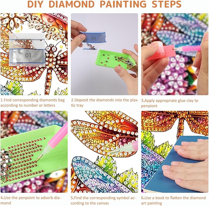 SENQAO Dragonfly Diamond Art Hanging Kit for Adult, Special Shaped Rhinestone, DIY Acrylic 5D Diamond Art Painting Window Pendants Home Garden Wall Hanging Kits Hanging Ornament