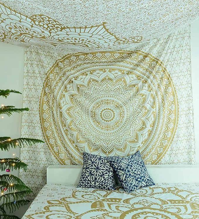 popular handicrafts hippie mandala ombre tapestry wall hanging - indian maditation golden gypsy bohemian hippy psychedelic dorm room decor poster 30 x 40 inch