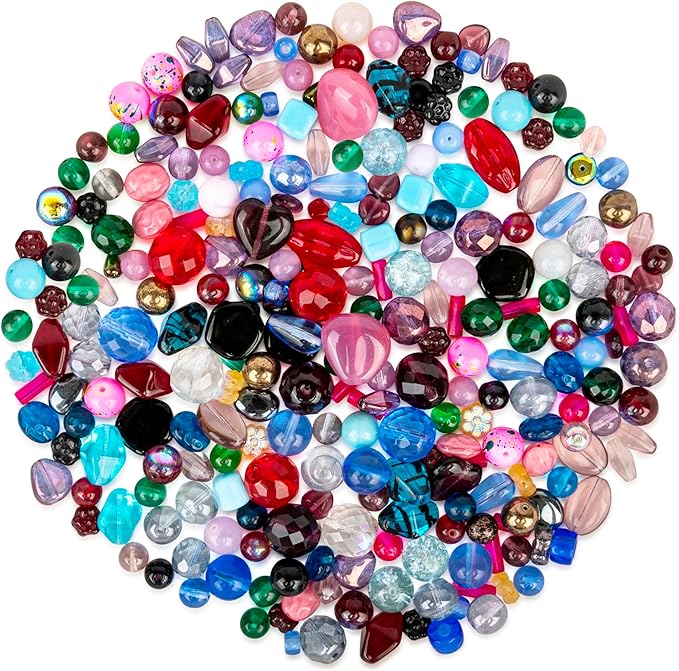 Assorted Glass Beads for Jewelry Making, DIY Lamp Work, Arts and Crafts, and Decorative Hobby Artistry, Colorful Crystal Assortment Bulk Mix, 4-18mm, Half Pound (6)
