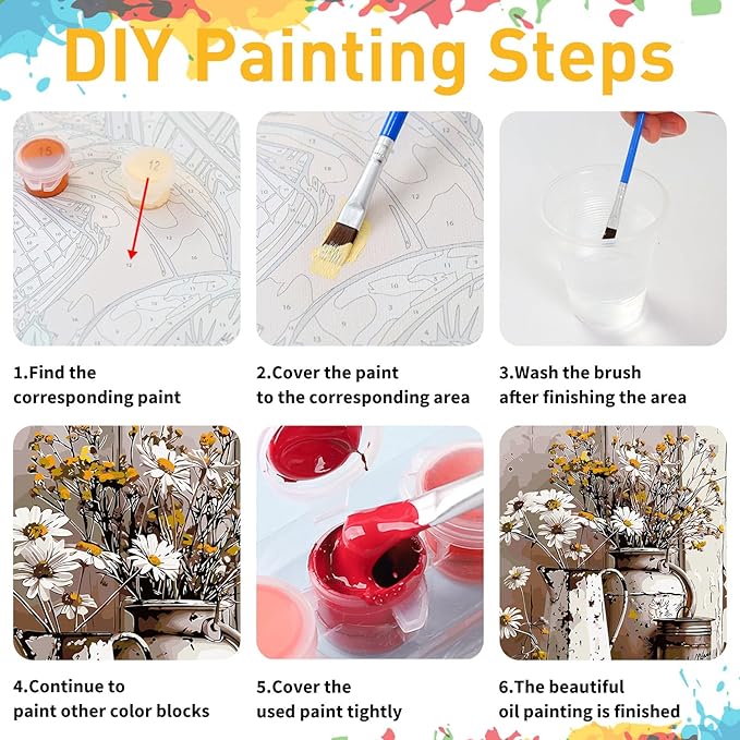 Flowers Paint by Numbers Kit for Adults, Daisy Paint by Numbers Kit for Adults Beginners, DIY Acrylic Painting on Canvas for Home Wall Art Decor(16x20Inch