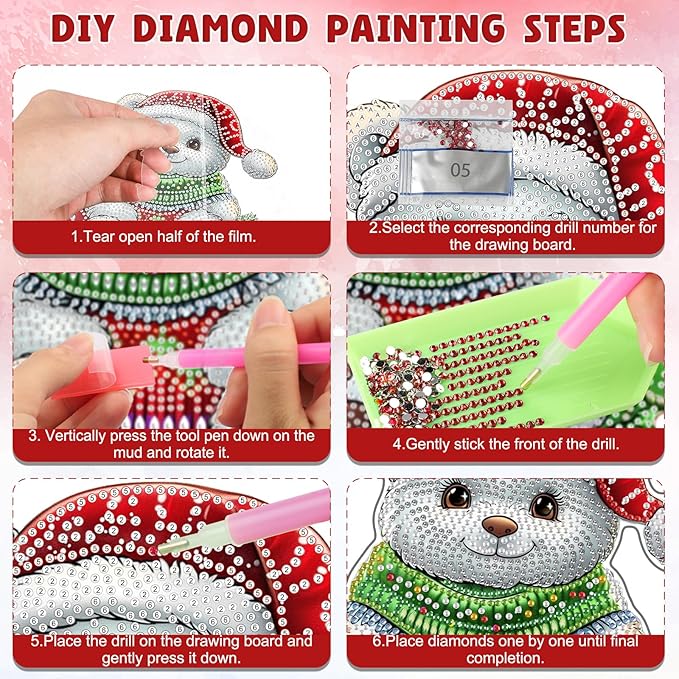 DOMROM Bear Diamond Art Hanging Kits for Adults Beginners, Christmas Special Shaped Crystal Diamond Painting Bear Pendant, DIY Diamond Art Suncatchers Animal for Home Garden Wall Decor Gift