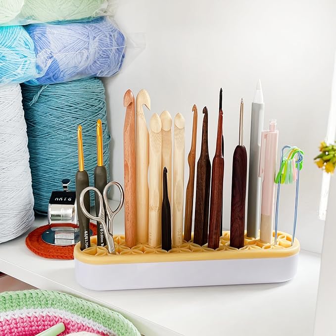 YOJOB Desktop Crochet Hook Case, Silicone Crochet Hooks Organizer, Pen Holder for Desk