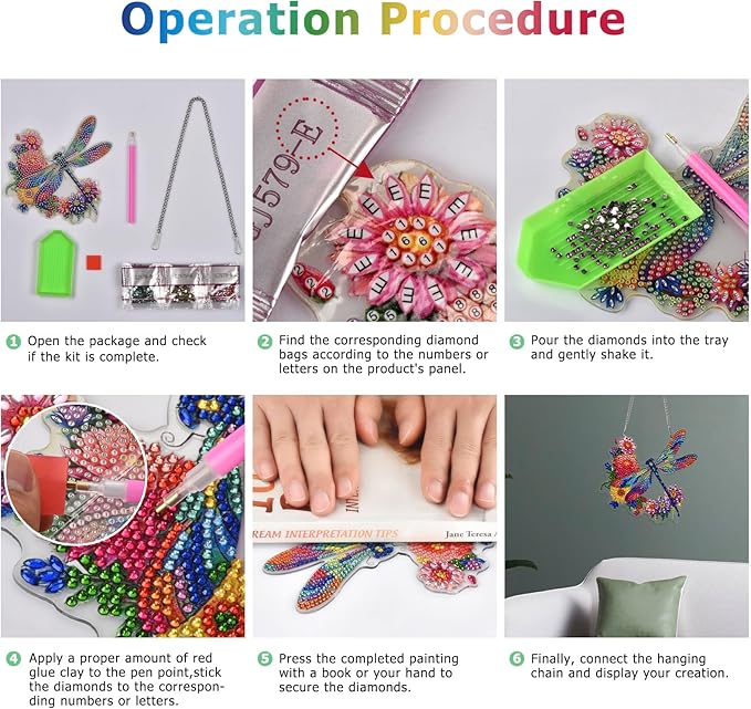 Koikify Diamond Art Hanging Pendant, Dragonfly Crystal Gem Painting Ornament Crafts Kit for Home Décor & Gift