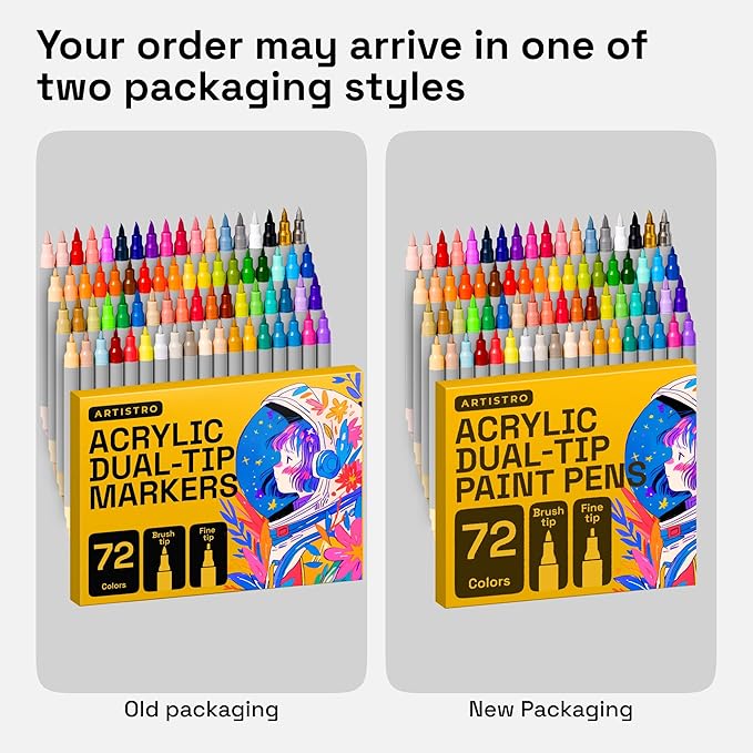 ARTISTRO 72 Acrylic Paint Markers - Paint Pens for Drawing, Brush + Fine Tips - For Fabric, Rock, Glass, Wood, DIY, Eggs - Art & Craft Supplies for Adults, Teens, Kids - Easter Basket Stuffers
