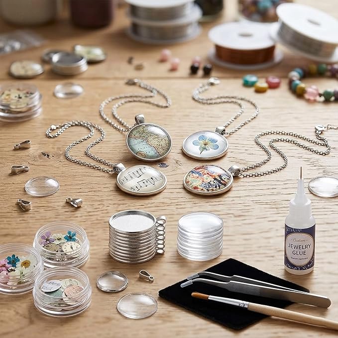 OBSEDE 80 Pcs 25 mm Stainless Steel Round Blank Bezel Set, Including 40 Pendant Trays 40 Glass Cabochon Trays Pendant Blanks for Jewelry Making DIY Findings