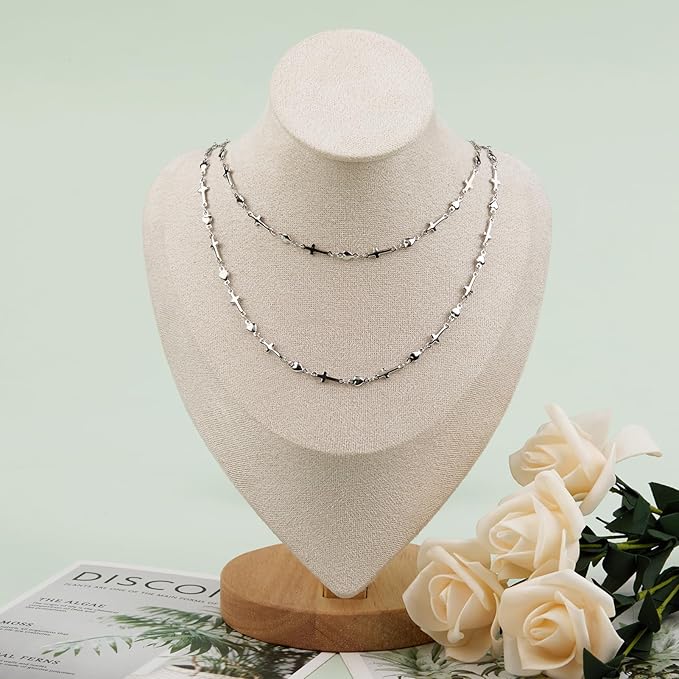 YOUBEIYEE 13 Feet Stainless Steel Jewelry Making Chains Cross Heart Link Chains Bulk for Women Necklace DIY with Jewelry Accessories