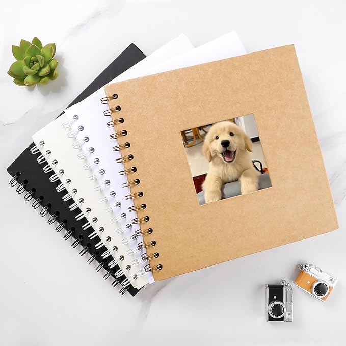 Scrapbook 10 x 10 Inch DIY Square Photo Window, Memory Book for Parents and Kids, Photo Album Hardcover Kraft Paper Brown 20 Sheets/ 40 Pages