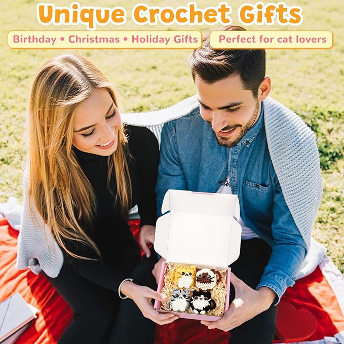 Crochet Kit for Beginners, 4-Pack Adorable Cat Crochet Kits, Beginner Crochet Kit for Adults Kid, Crochet Animal Kit for Starter w/ Step-by-Step Video Tutorials, Crochet Gifts for Cat Lovers