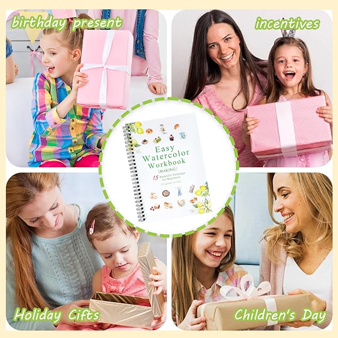 Watercolor Workbooks Baking, 15 Beautiful Paintings for Water Color Book Adult, Watercolor Coloring Book for Beginners, Watercolor Workbook for Adults Teens (Without Palette, Baking)
