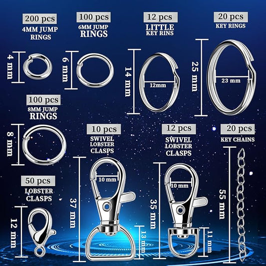 teenitor 524pcs keychain making kit, key chain clips, key chain rings, lanyard hooks lobster claw clasps, key and jump rings for keychain making jewelry lanyard