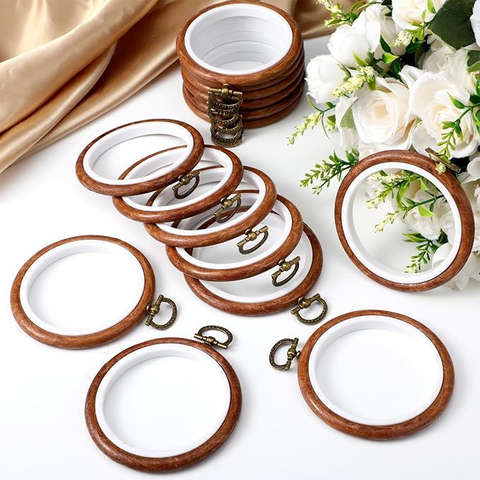 burbell 15 pcs 3 inch round embroidery hoops frame circle rubber hoops ring display cross stitch ornament imitated wood frame kits for spring gifts valentines day craft sewing diy hanging gifts