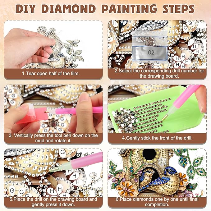 DOMROM Bird House Diamond Art Hanging Kits for Adults Beginners, Special Shaped Crystal Diamond Painting Bird Pendant, DIY Diamond Art Suncatchers Animal for Home Garden Wall Decor Gift