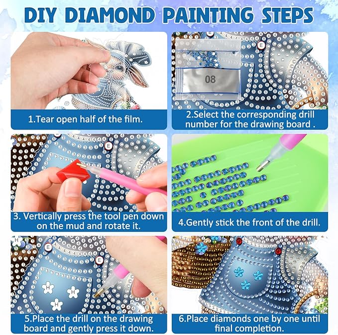 DOMROM Rabbit Diamond Art Hanging Kits for Adult, Easter Special Shaped Crystal Diamond Painting Rabbit Pendant, DIY Diamond Art Suncatchers Animal for Home Garden Wall Decor Gift