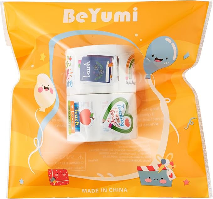 beyumi thank you teacher sticker - 1000pcs thank you teacher stickers in 2 rolls waterproof teach love inspire appreciation decals for gift laptop bottle notebook computer classroom decor kids student