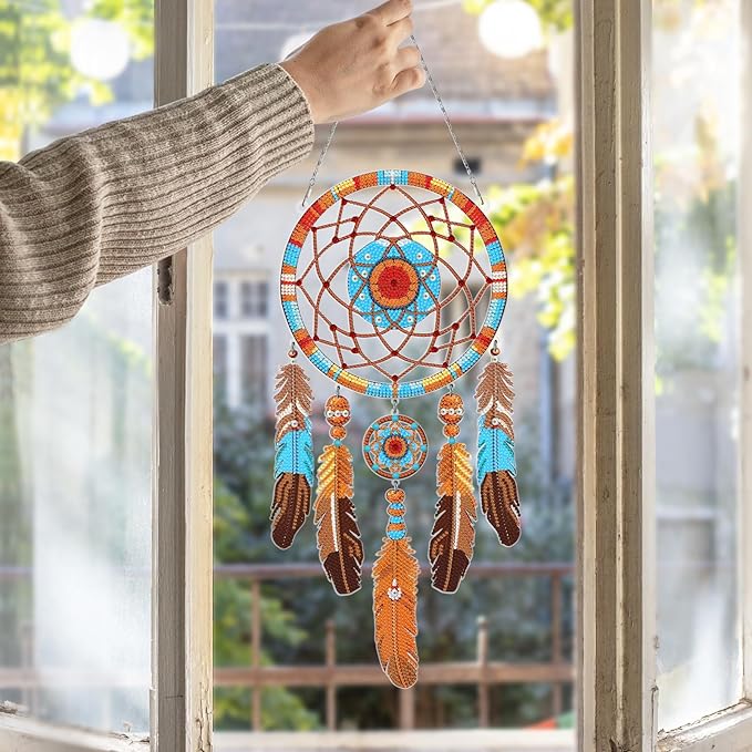 Diamond Dream Catchers Kit, Hanging Diamond Art, DIY Kit for Home Wall & Window Decor, Handmade Craft for Room Decoration (Tribe)