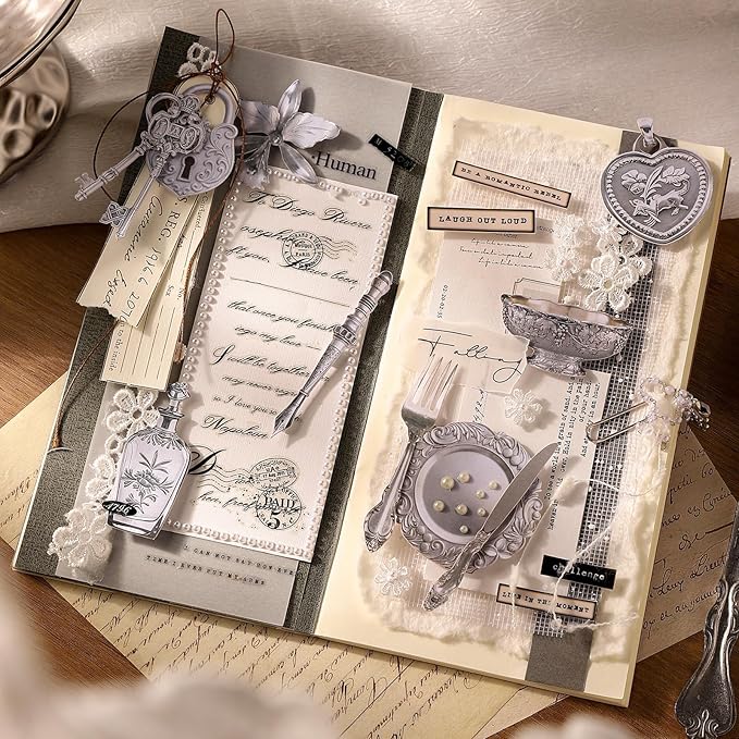 Vintage Silverware Cardstock Stickers – Borderless Hollow-Cut Die Cuts, Peel & Stick, 180 Pieces for Scrapbook Journal Planner Collage DIY