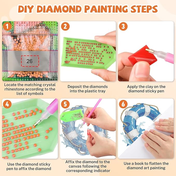 Masendp Hanging Diamond Art Decoration Kit 5D Diamond Painting Kit, DIY Swimming Ring Ocean-Themed Diamond Art Kit Suitable for Beginners and Adults, Home Wall and Garden Decoration