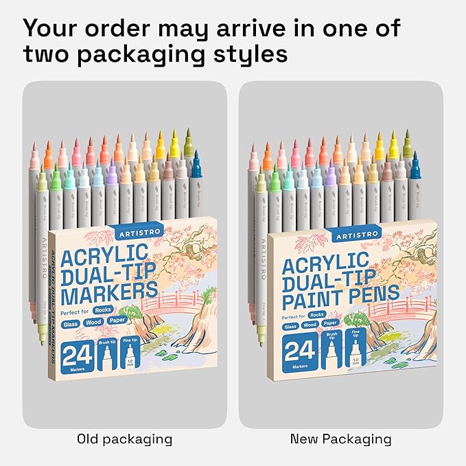 ARTISTRO 24 Pastel Acrylic Paint Markers - Paint Pens for Drawing, Brush + Fine Tips - For Fabric, Rock, Glass, Wood, DIY, Eggs - Art & Craft Supplies for Adults, Teens, Kids - Easter Basket Stuffers