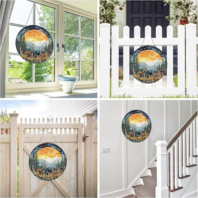 Reofrey Hanging Diamond Art Kits for Adults - 8x8 Inch EEL Landscape Acrylic Board Double Sided Pattern Diamond Art Suncatcher Pendant, DIY Crystal Art for Home Wall or Window Decoration Handmade Gift