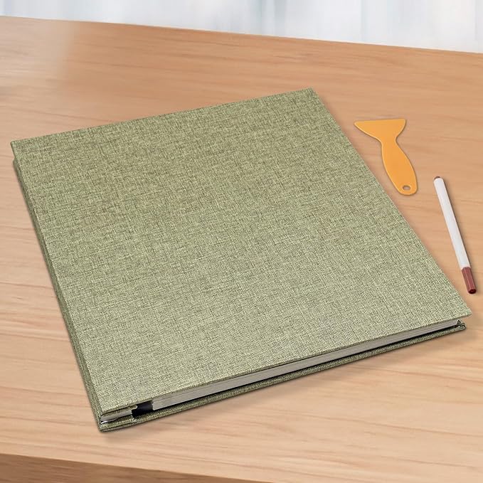 Large Photo Album Scrapbook, Holds 4x6, 8x10 Pictures, Self-Adhesive Pages for Baby, Wedding, Travel & Family Memories, Includes Metallic Pen & Scraper, Light Matcha DIY Memory Book for Gifts