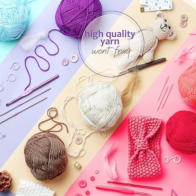 Hearth & Harbor Acrylic Yarn Skeins 12 x 50g - 1200 Yards - Yarn for Crocheting - Soft Yarn for Knitting and Crafts - Multicolored Crochet Craft Yarn for Adults and Kids - 12 Pack (VDS-HH-Yrn12)